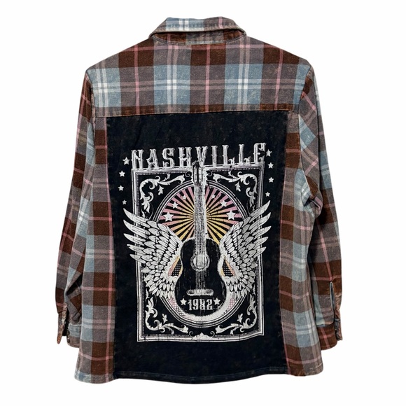 ALTAR'D STATE Plaid Long Sleeve Nashville Patch Button Down Shirt XS - Picture 7 of 16